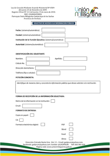 Literal f2) Formulario solicitud acceso información pública